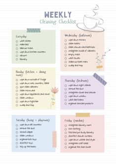 the weekly cleaning checklist is shown here