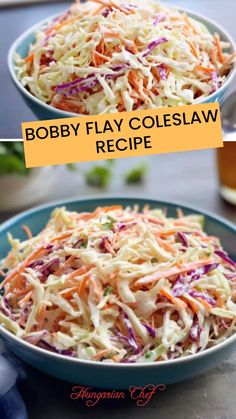 two bowls filled with coleslaw and carrots