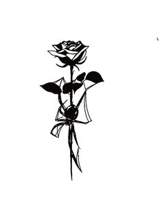 a black and white drawing of a single rose