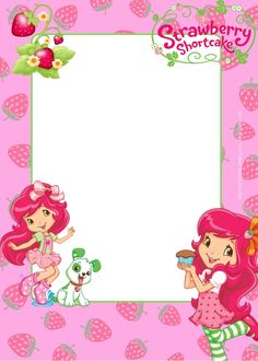 strawberry shortcakes frame with two girls and a dog