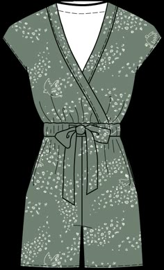 a women's green robe with white flowers on it