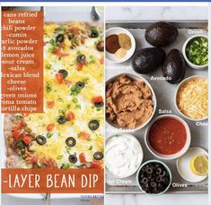 the recipe for layer bean dip is shown here