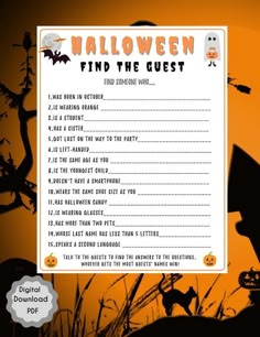 a halloween find the guest card with pumpkins and bats