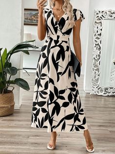 Multicolor Casual Collar Sleeveless Fabric Plants,All Over Print A Line Embellished Slight Stretch  Women Clothing Fabric Plants, Long Frock Designs, Short Sleeve Summer Dresses, Ditsy Floral Dress, Tie Maxi Dress, Long Frocks, Shein Dress, Round Neck Dresses, Women Maxi