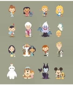 many different cartoon characters are shown in this image, and there is no image to describe