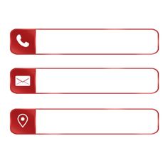 three red web buttons with icons on them