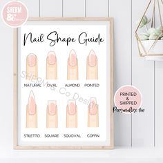 Nail shape print & aftercare advice | poster for salon walls | beauty room nail shape sign | printed poster  Salon wall decor   Your prints will be printed on high quality photo paper, for use within a frame. (Frames not included)  The perfect additions to your beauty room wall!  Prints are A4 (21cm x 29.7cm) Nail Room Decor, Salon Wall Decor, Nail Parlour, Decor Salon, Nail Room, Shape Posters, Tech Gift, Co Design, Nail Technician