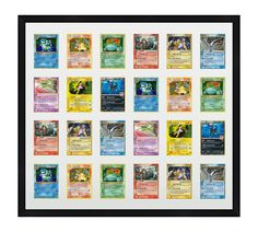 the pokemon trading card collection is displayed in a black frame