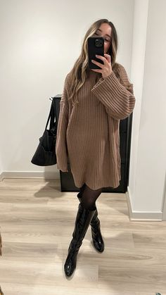 Loving this cozy sweater dress from amazon Cozy Cable Knit Sweater Dress For Fall, Cozy Oversized Turtleneck Sweater Dress, Cozy Oversized Cable Knit Sweater Dress, Cozy Fitted Knee-length Sweater Dress, Cable Knit Sweater Dress Brown, Cozy Winter Outfit, Dress From Amazon, Cozy Sweater Dress, Cozy Winter Outfits