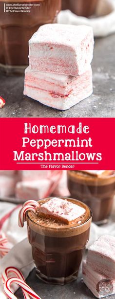 homemade peppermint marshmallows are stacked on top of each other