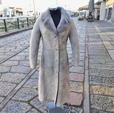 Cappotto pelle di montone shearling grigio originale vintage anni 70 monopetto taglia M Fur Coat