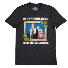 a black t - shirt with the words merry christmas from the griswold's on it