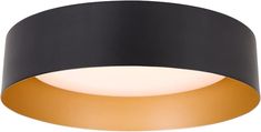 a black and gold ceiling light with an orange strip on the bottom half of it