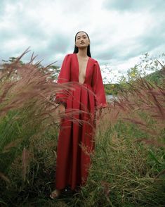 Slip into silk. VAST dresses you up in this red pleated design. The floor is yours. Wrap Dress Winter, Neck Cut Out Dress, Brocade Gown, Abigail Dress, Deep V Dress, V Dress, Deep V Neck Dress, Tunic Shirt Dress, Best Dress