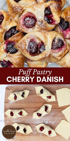 puff pastry cherry danish with powdered sugar on top and pastries in the background