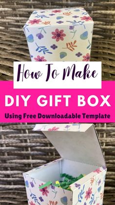 an open gift box with the text how to make diy gift box using free printable templates