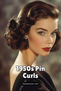 1950s Pin Curls Retro Hair Waves, 1950s Hairstyles Medium Length, Hollywood Pin Curls, Hollywood Curls Medium Hair, 1950s Fashion Women Hairstyles, 50th Hairstyles For Women, Curl Setting Pattern, How To Curl Hair 1950s, Vintage Pinup Hairstyles