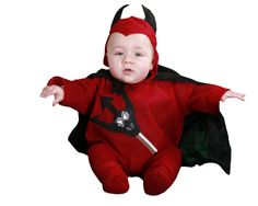 a baby dressed up in a devil costume