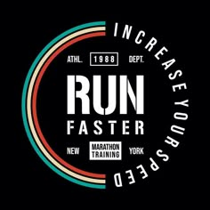 the run faster logo on a black background