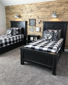 holly | our faux farmhouse (@ourfauxfarmhouse) • Instagram photos and videos Men Bedroom Design, Rustic Kids Rooms, Kids Shared Bedroom, Shared Bedroom, Plywood Furniture, Spare Bedroom, Shared Rooms