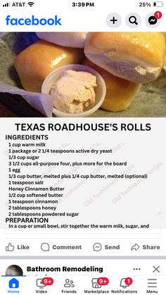 the texas roadhouse's rolls recipe is shown on an instagram page, with information about it