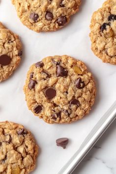 chocolate chip oatmeal cookies on a baking sheet