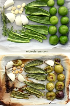 green beans, onions, and other vegetables are shown in two separate trays on top of each other