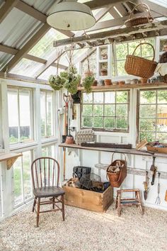 Transform your garden she shed into a cozy retreat with farmhouse vintage finds and reclaimed wood. Discover inspiring interior design ideas for your garden shed. Wooden Garden Shed, Greenhouses Made From Old Windows, Rustic She Shed Interior Ideas, Shed Window Ideas, She Shed With Porch, Potting Shed Organization, Small She Shed Ideas, Garden Shed With Porch, Small She Shed