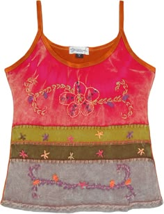 A stonewashed cotton tank top with floral embroidery work that reminds one of a beautiful crimson pink french garden, this top is perfect for the spring and summertime.  The sleeveless look is ideal for the weather and the round neck keeps one comfy. #tlb #Sleeveless #Stonewash #Embroidered #vacationclothing #bohemianfashion #Handmade #bohotanktop #summerhippietanktop #cottontanktop Casual Embroidered Tank Top For Summer, Summer Cotton Embroidered Tank Top, Summer Embroidered Cotton Tank Top, Fitted Embroidered Tank Top For Spring, Embroidered Fitted Tank Top For Spring, Fitted Floral Embroidery Tank Top, Fitted Tank Top With Floral Embroidery, Summer Casual Tank Top With Floral Embroidery, Embroidered Tank Top For Summer