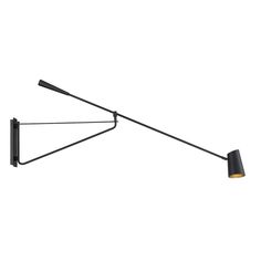 a black wall light with two lights on each side and an arm that is attached to it