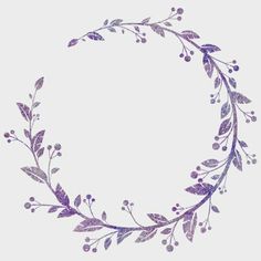 a circular frame with leaves and berries painted in purple watercolor on white paper background