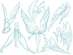 some drawings of people with angel wings