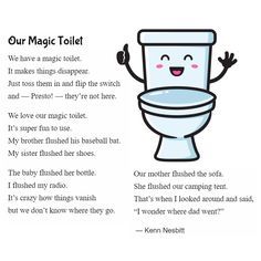 a cartoon toilet with the words, our magic toilet