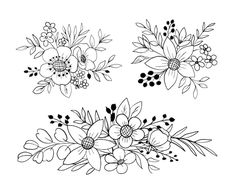 three different flower designs on white background