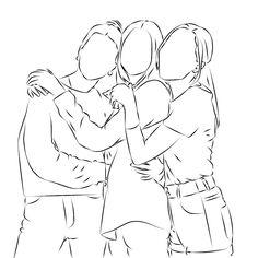 three people are hugging each other with their arms around one another