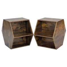 two wooden boxes sitting side by side on top of each other in the shape of hexagonal cubes