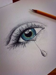 a drawing of an eye with tears drawn on it