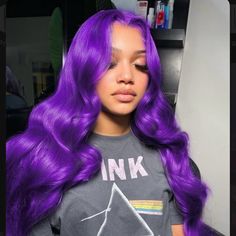 Purple 5x5 Lace Front Wig Human Hair True To Length & The Density Is Decent Pre Plucked Hairline With Baby Hair Can Be Dyed, Bleached, Premed, Straightened And Restyled As You Like. Wigs Body Wave, Purple Wig, Ombre Wigs, Colored Wigs, Lace Front Human Hair