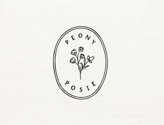 the logo for peony posies is shown in black and white on a light background