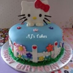 a hello kitty birthday cake on a table