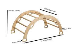 a wooden frame with measurements for the top and bottom part, including two holes in each side