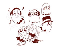 some cartoon faces with music notes on them