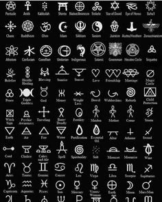 an image of various symbols and their meaningss on a black background with white lettering