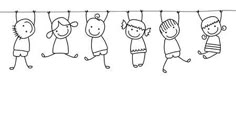 line drawing of children hanging on clothesline stock photo