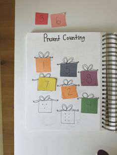 a present counting activity is displayed on a notepad