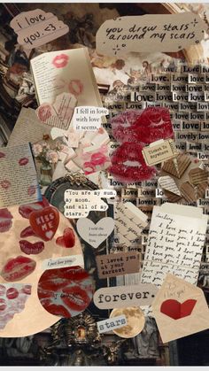 collage of paper hearts and love messages