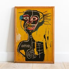 a painting on a wall with a wooden frame in front of it that says apphries