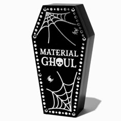 a black and white photo of a vase with the words material ghoul on it