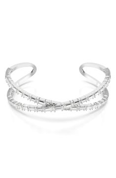 Streams of Swarovski zirconia crisscross on this glamorous cuff bracelet designed to symbolize infinity. 1 1/4" width adjustable circumference Rhodium plate/Swarovski zirconia Imported Crystal Cuff Bracelet, Bracelet In Silver, Bracelet Designs, Womens Jewelry Bracelets, Rhodium Plated, Criss Cross, Cuff Bracelet, Cuff Bracelets, Nordstrom