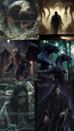 Creatures in ACOTAR series, Middengard Wyrm, Bogge, Suriel, Water Wraith, Attor, Naga Suriel Acotar, Feyre Acotar, Rhysand Acotar, Feyre Rhysand, Acotar Fanart, Sarah Maas, Books Fanart, Book Reading Journal, Fantasy Romance Books